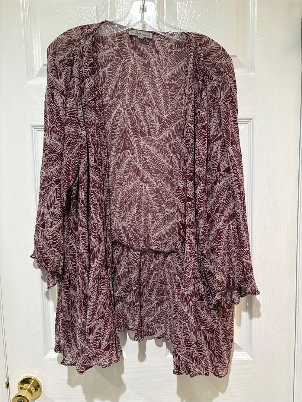 Wishlist Plum and Ivory Leaf-Print Sheer Cardigan